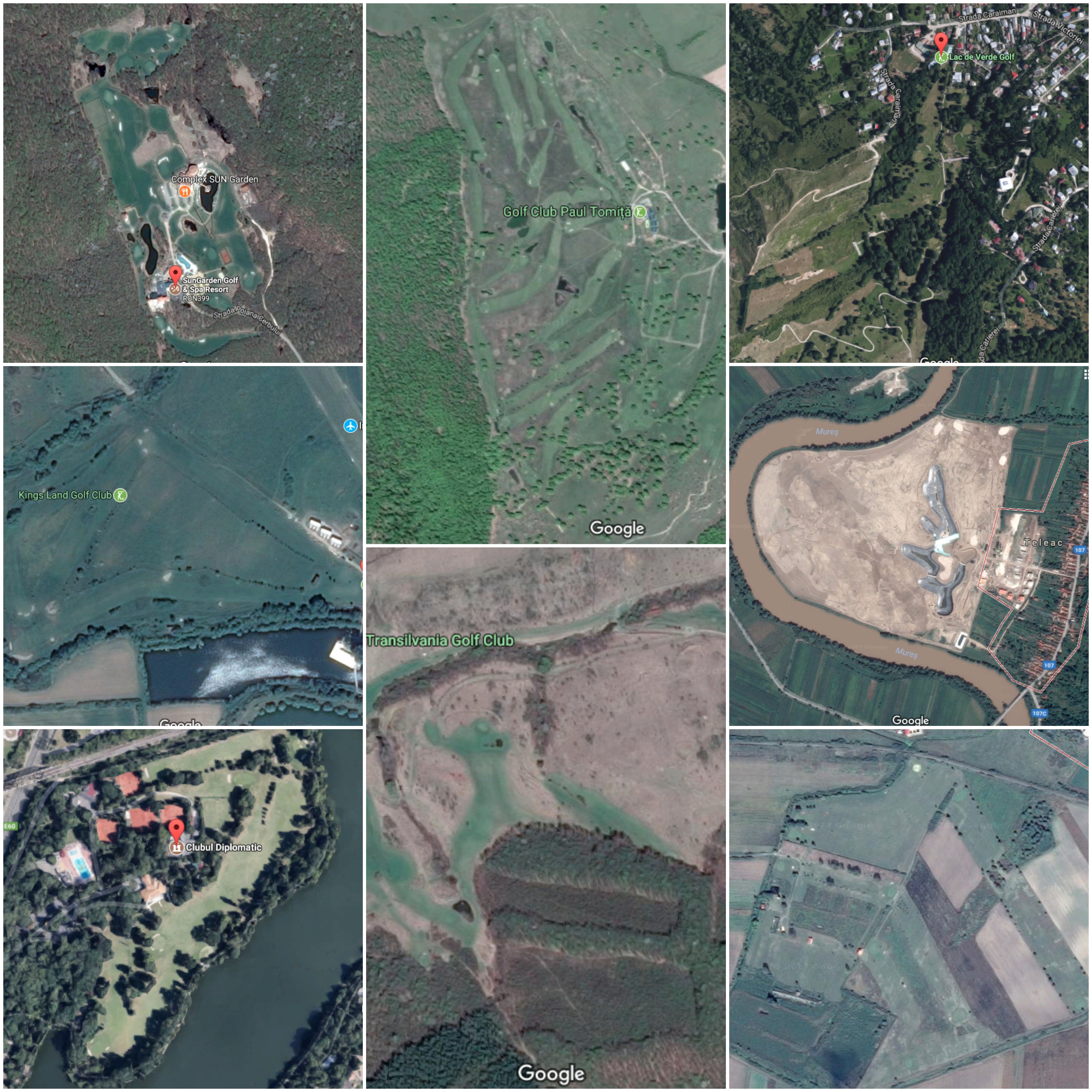 Privire din satelit cu terenurile de golf din România